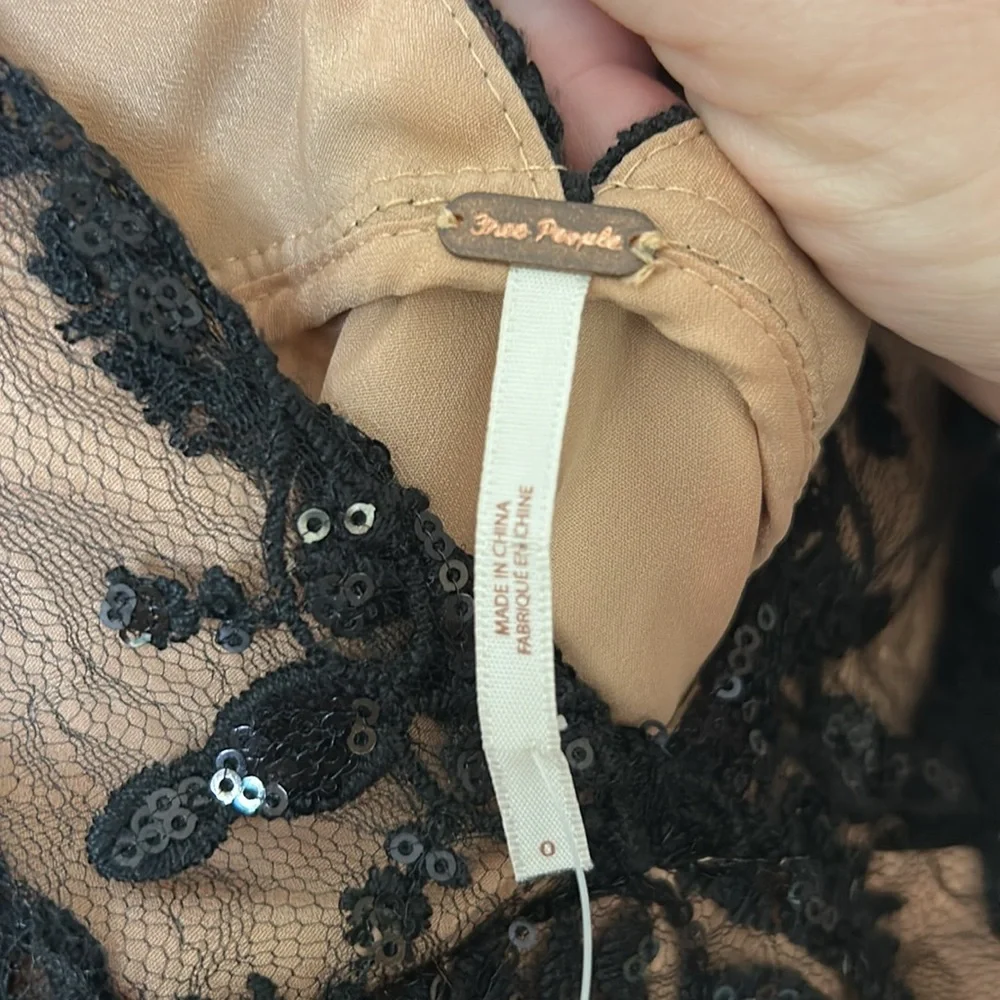 Free People Night Shimmer Sequin Lace Mini Dress Size‎ 0 Black Homecoming